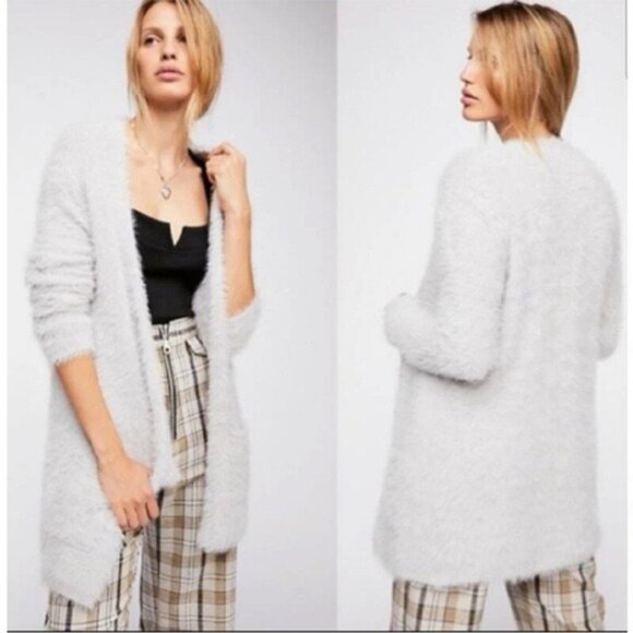 Free People Faux Fur Open Cardigan Sweater Size Large, Long Sleeve, Cozy Chic - Picture 1 of 10